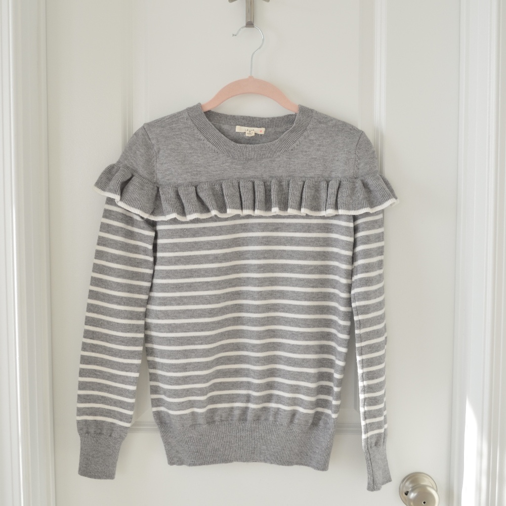 Le Lis Gray and White Stripe Ruffle Sweater